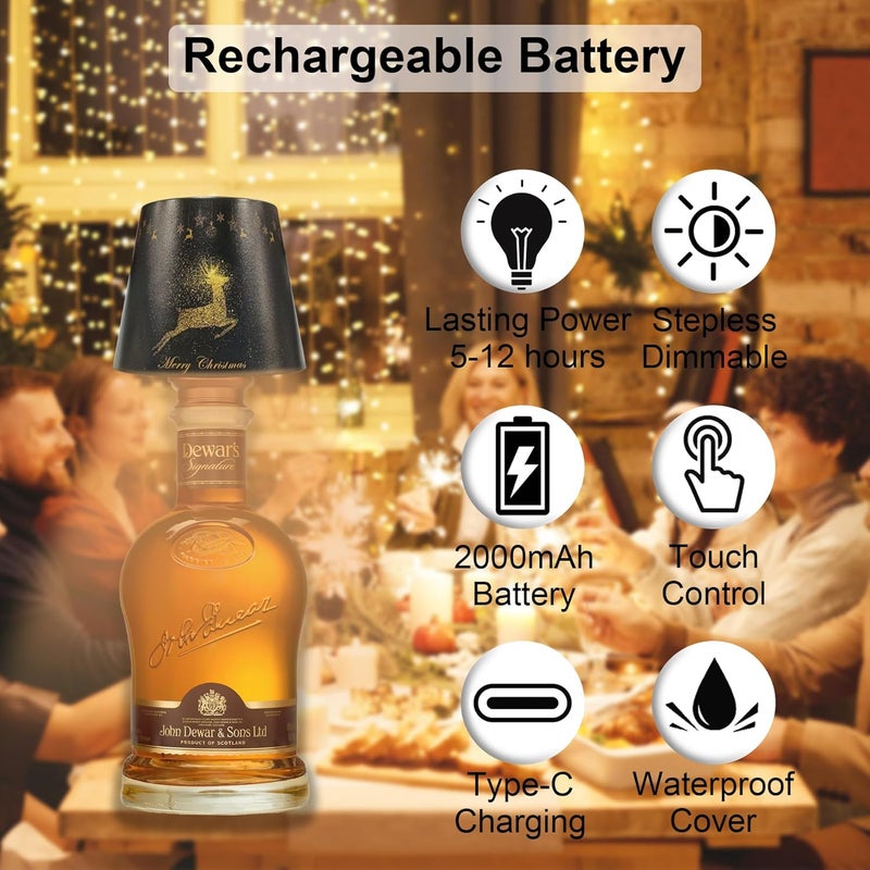 Hoide 2025 New Wireless Bottle Lamp - LED Bottle Lights for Liquor & Wine Bottles, Cordless Lampshade, Whiskey Bottle Top Light, Bottle Stopper Night Light Kit, Rechargeable 3-Tone Touch-Dimmable - Image 2